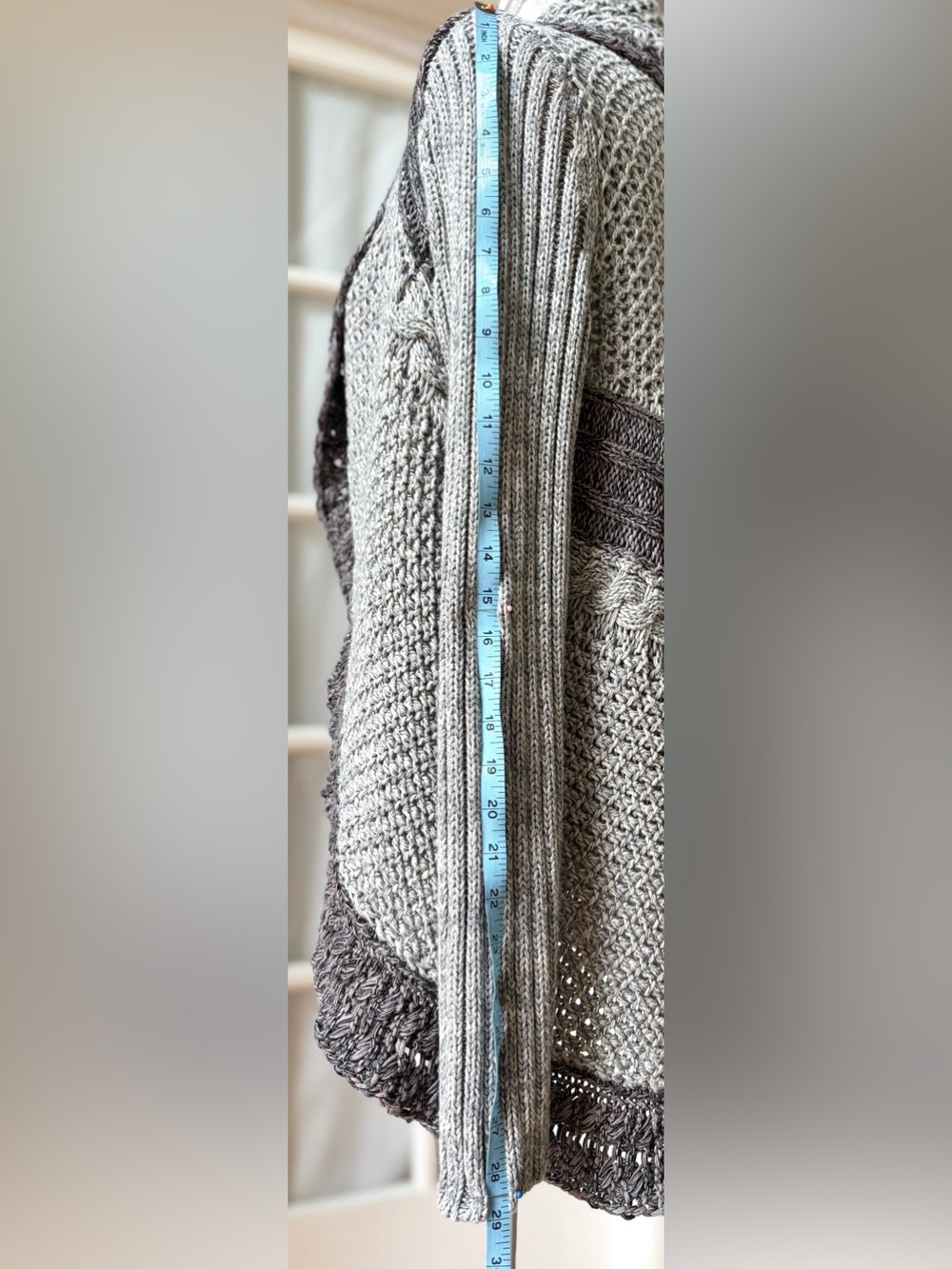 CAbi Shadow Circle Cardigan S 100% Cotton Open Knit Waterfall Boho Neutral - Picture 11 of 11